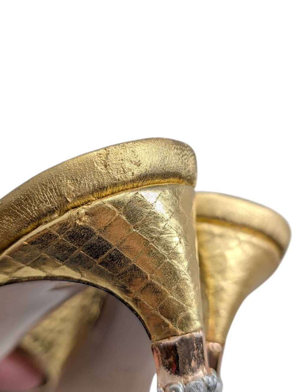 Gucci Tom Ford S/S 2004 Gold Metallic Green Python Bamboo Heel Sandals Size 8 - Picture 9 of 16